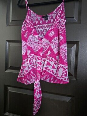 Aqua Hot Pink & White Tie-Front Spaghetti Strap Tank Size XS